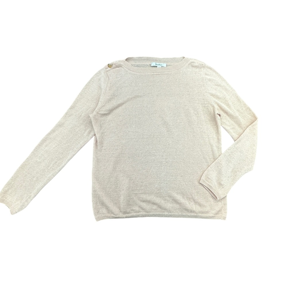 Max Mara Womens Pink Button Shoulder Knit Sweater Boat Neck Long Sleeve Pullover